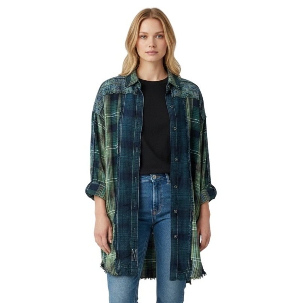 WE THE FREE People Plaid Snap Jacket Shirt S Lace Boho Grunge Hippie Indie Y2K